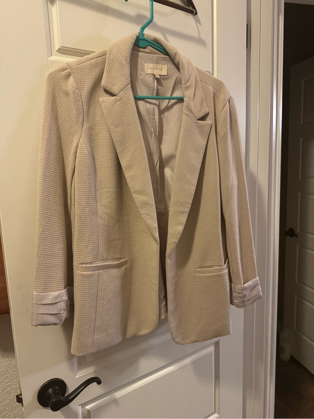 Skies Are Blue Cream Textured Open-Front Blazer